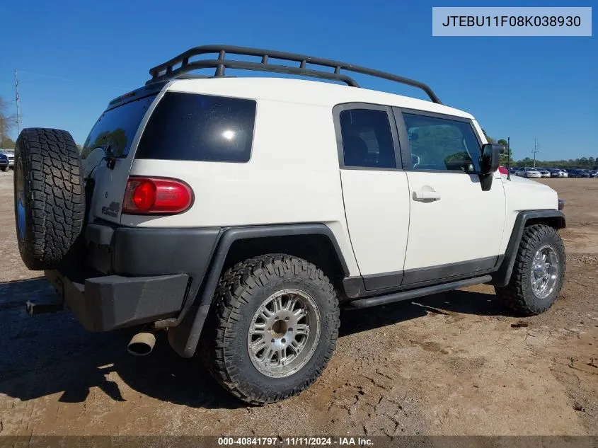 2008 Toyota Fj Cruiser VIN: JTEBU11F08K038930 Lot: 40841797