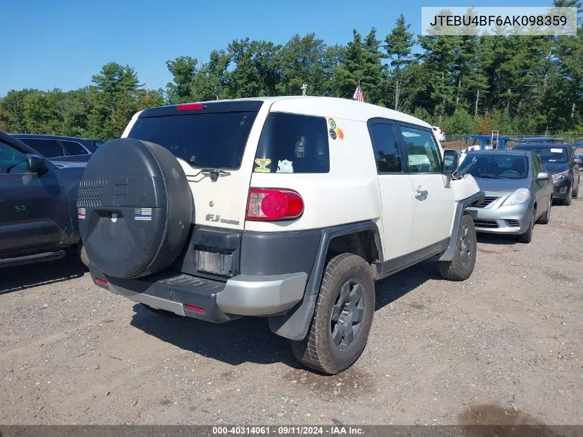 2010 Toyota Fj Cruiser VIN: JTEBU4BF6AK098359 Lot: 40314061