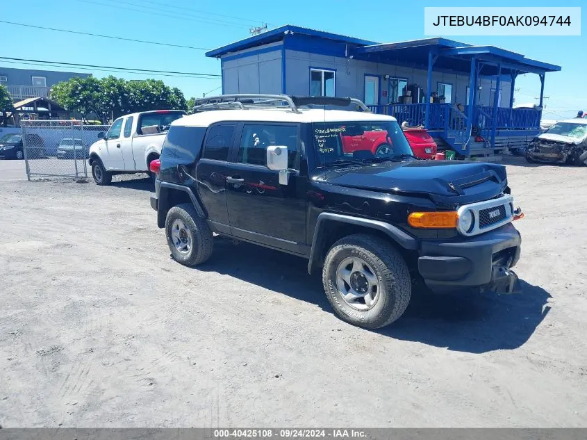 2010 Toyota Fj Cruiser VIN: JTEBU4BF0AK094744 Lot: 40425108