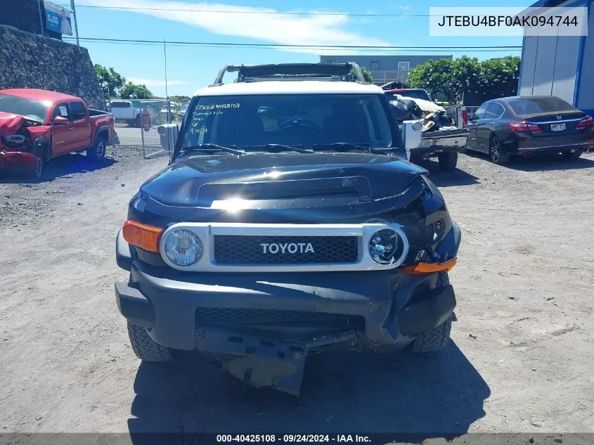 2010 Toyota Fj Cruiser VIN: JTEBU4BF0AK094744 Lot: 40425108