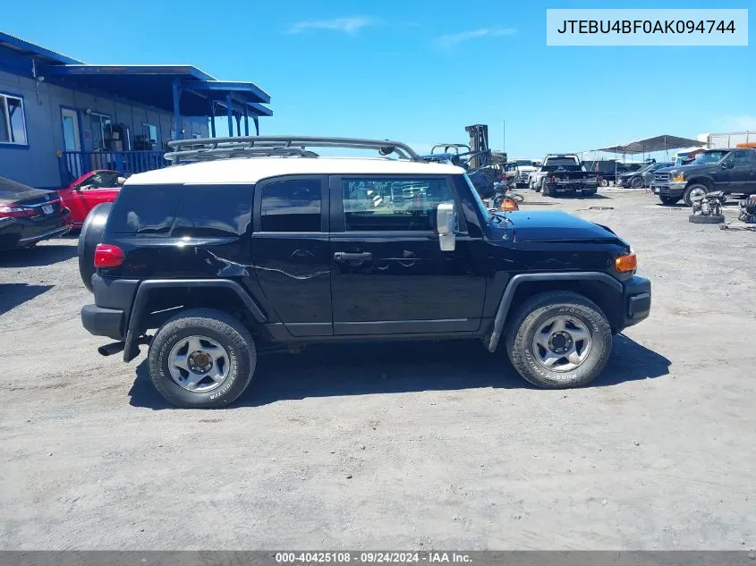 2010 Toyota Fj Cruiser VIN: JTEBU4BF0AK094744 Lot: 40425108