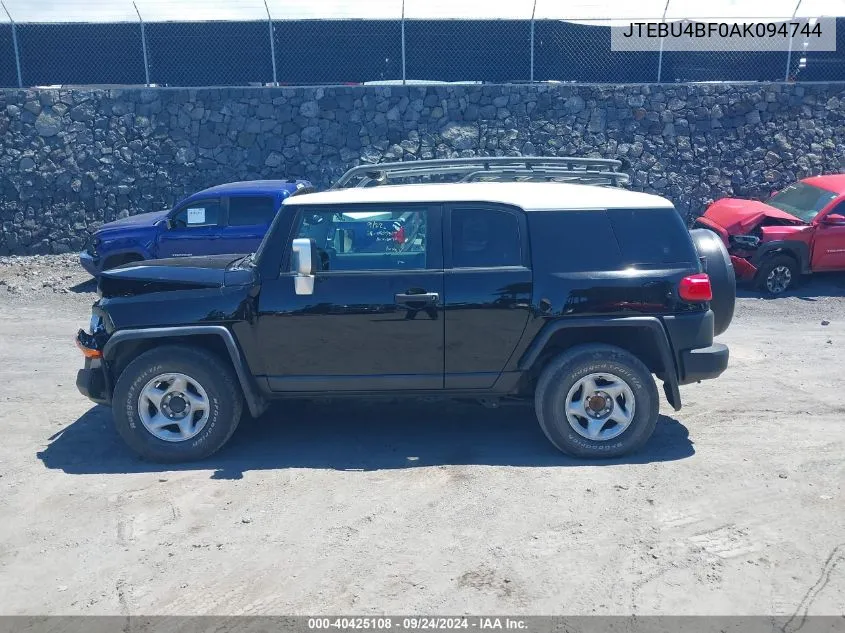 2010 Toyota Fj Cruiser VIN: JTEBU4BF0AK094744 Lot: 40425108