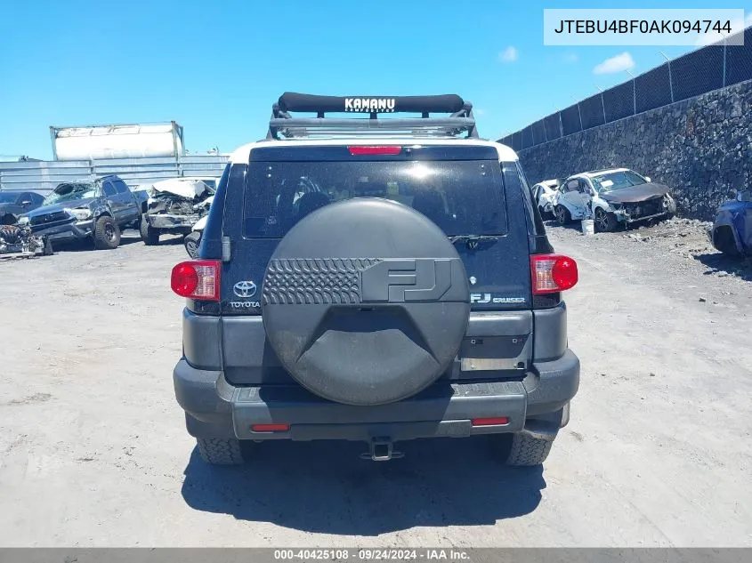 2010 Toyota Fj Cruiser VIN: JTEBU4BF0AK094744 Lot: 40425108