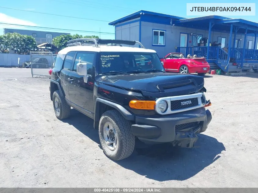 2010 Toyota Fj Cruiser VIN: JTEBU4BF0AK094744 Lot: 40425108