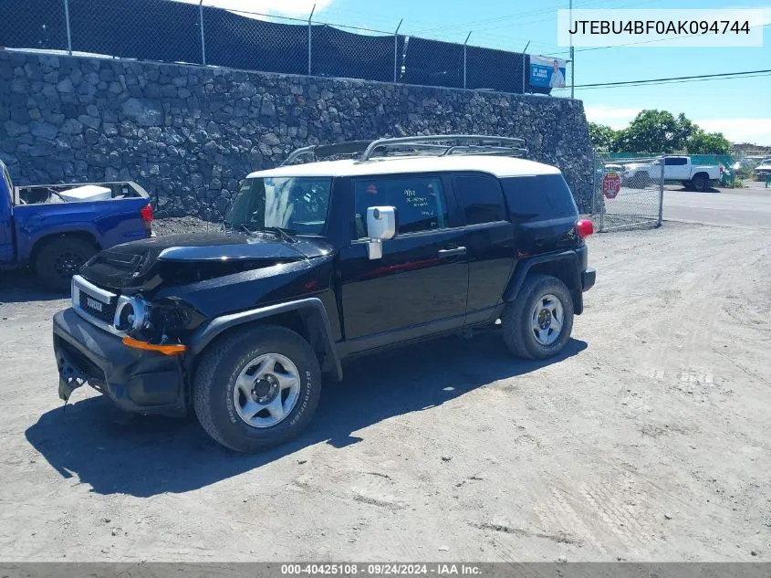 2010 Toyota Fj Cruiser VIN: JTEBU4BF0AK094744 Lot: 40425108