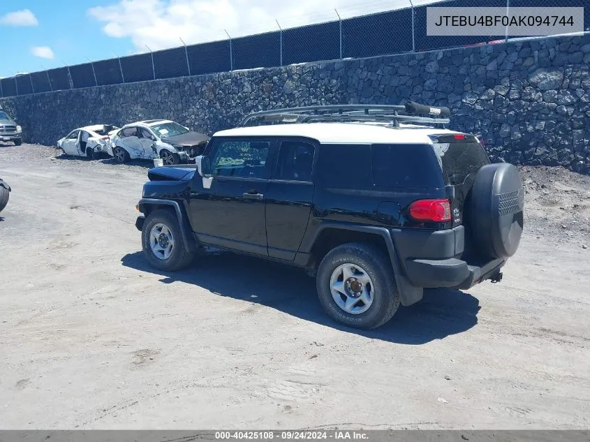 2010 Toyota Fj Cruiser VIN: JTEBU4BF0AK094744 Lot: 40425108