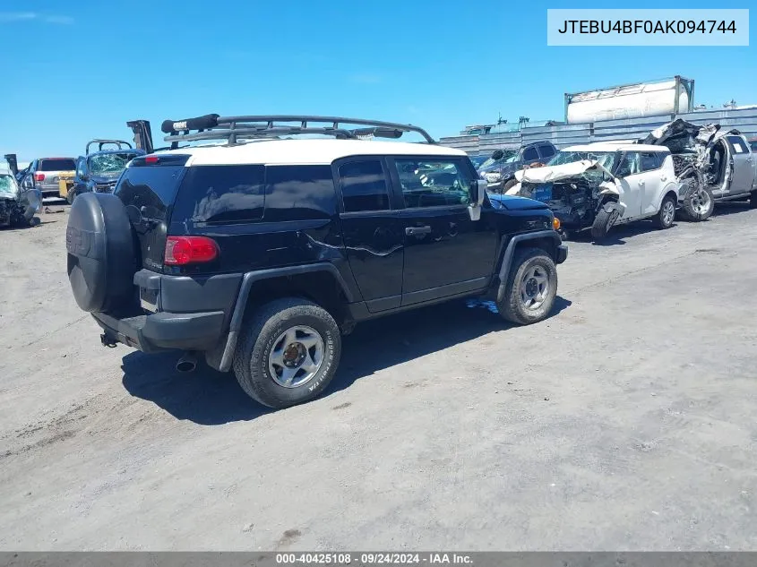 2010 Toyota Fj Cruiser VIN: JTEBU4BF0AK094744 Lot: 40425108