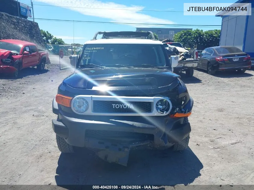 2010 Toyota Fj Cruiser VIN: JTEBU4BF0AK094744 Lot: 40425108