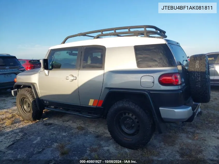 2010 Toyota Fj Cruiser VIN: JTEBU4BF1AK081811 Lot: 40501927