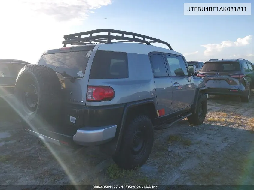 2010 Toyota Fj Cruiser VIN: JTEBU4BF1AK081811 Lot: 40501927