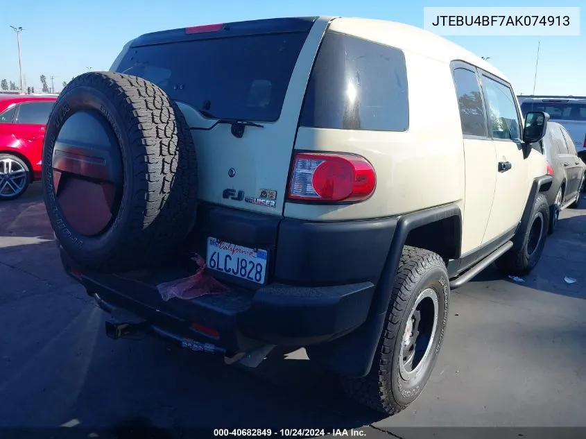 2010 Toyota Fj Cruiser VIN: JTEBU4BF7AK074913 Lot: 40682849