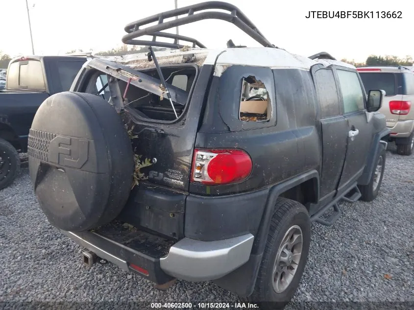 2011 Toyota Fj Cruiser VIN: JTEBU4BF5BK113662 Lot: 40602500