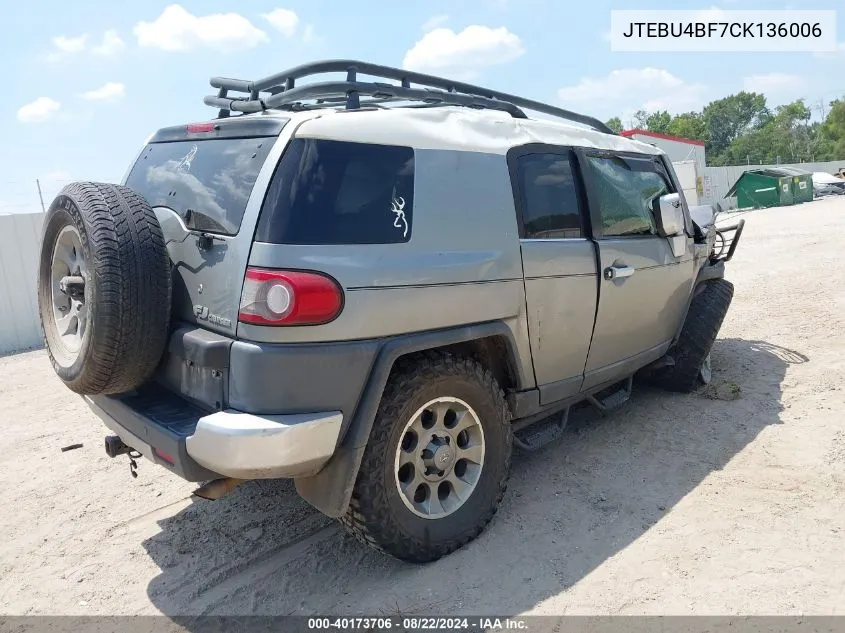 2012 Toyota Fj Cruiser VIN: JTEBU4BF7CK136006 Lot: 40173706