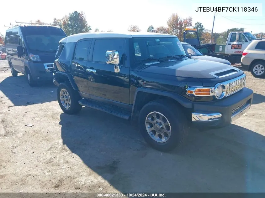 2012 Toyota Fj Cruiser VIN: JTEBU4BF7CK118346 Lot: 40621330