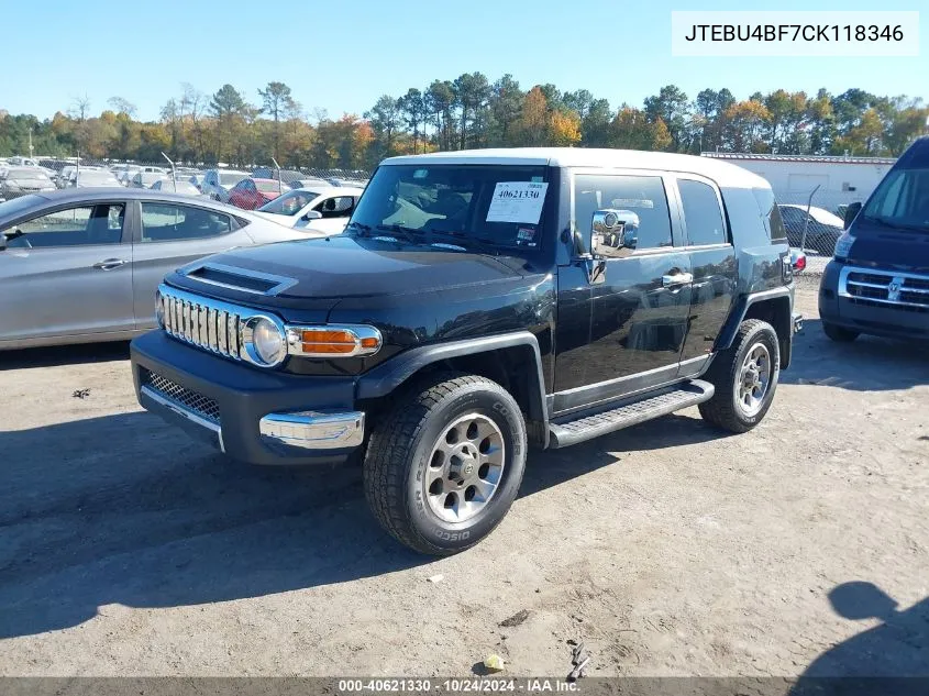 2012 Toyota Fj Cruiser VIN: JTEBU4BF7CK118346 Lot: 40621330