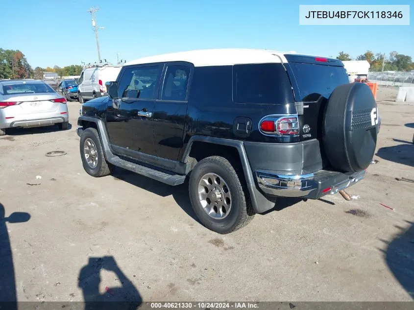 2012 Toyota Fj Cruiser VIN: JTEBU4BF7CK118346 Lot: 40621330