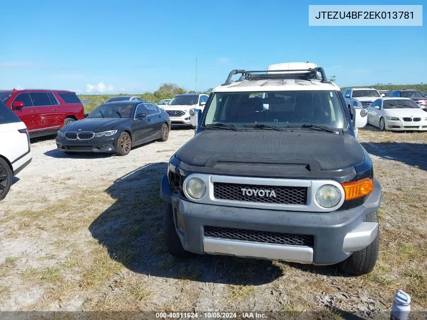 2014 Toyota Fj Cruiser VIN: JTEZU4BF2EK013781 Lot: 40511624