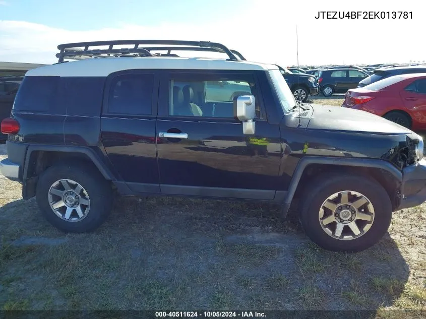 2014 Toyota Fj Cruiser VIN: JTEZU4BF2EK013781 Lot: 40511624