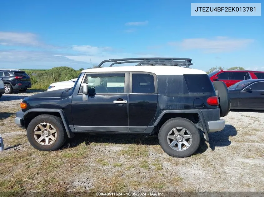 2014 Toyota Fj Cruiser VIN: JTEZU4BF2EK013781 Lot: 40511624