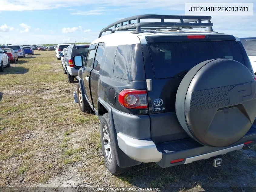 2014 Toyota Fj Cruiser VIN: JTEZU4BF2EK013781 Lot: 40511624