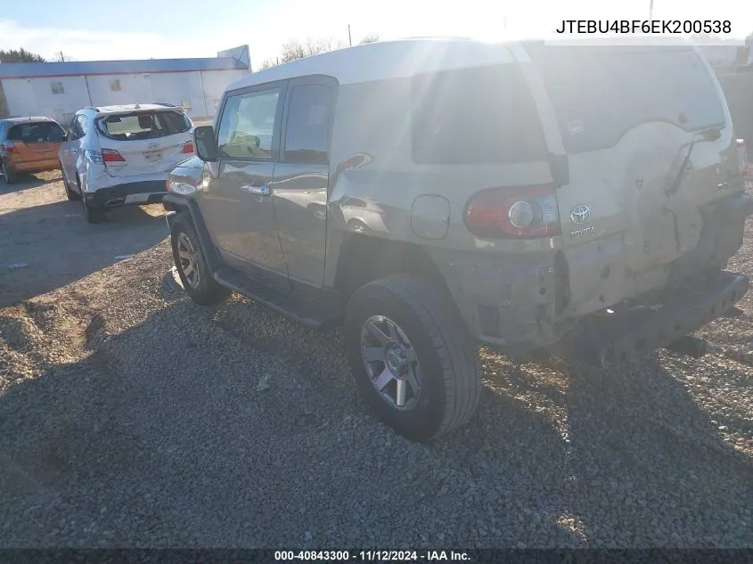 2014 Toyota Fj Cruiser VIN: JTEBU4BF6EK200538 Lot: 40843300