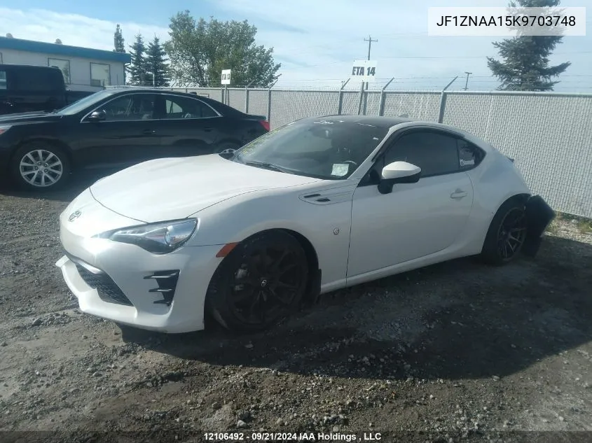 2019 Toyota 86 VIN: JF1ZNAA15K9703748 Lot: 12106492