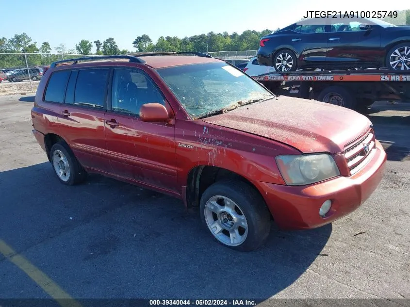 2001 Toyota Highlander V6 VIN: JTEGF21A910025749 Lot: 39340044