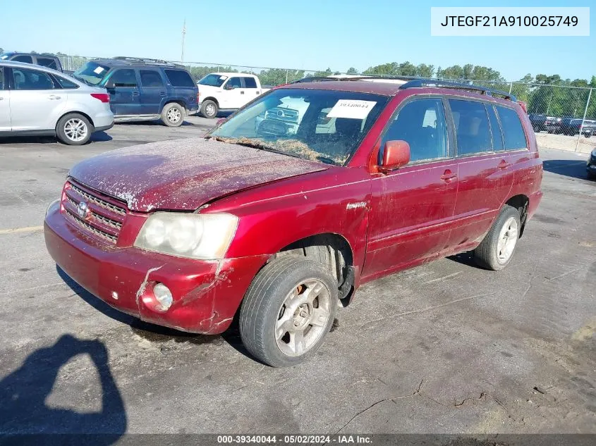 2001 Toyota Highlander V6 VIN: JTEGF21A910025749 Lot: 39340044