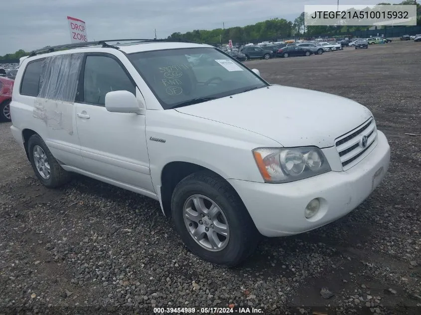 2001 Toyota Highlander V6 VIN: JTEGF21A510015932 Lot: 39454989