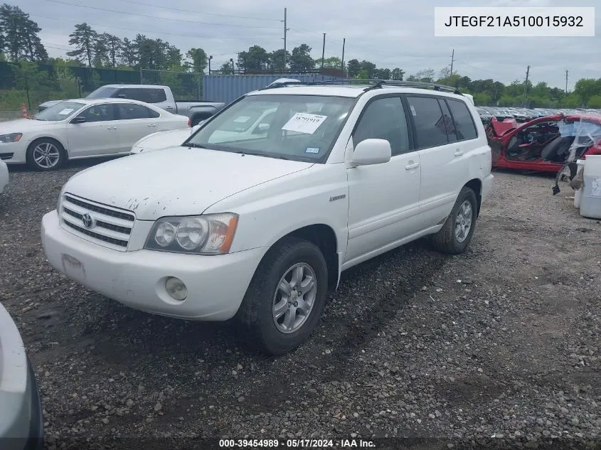 2001 Toyota Highlander V6 VIN: JTEGF21A510015932 Lot: 39454989