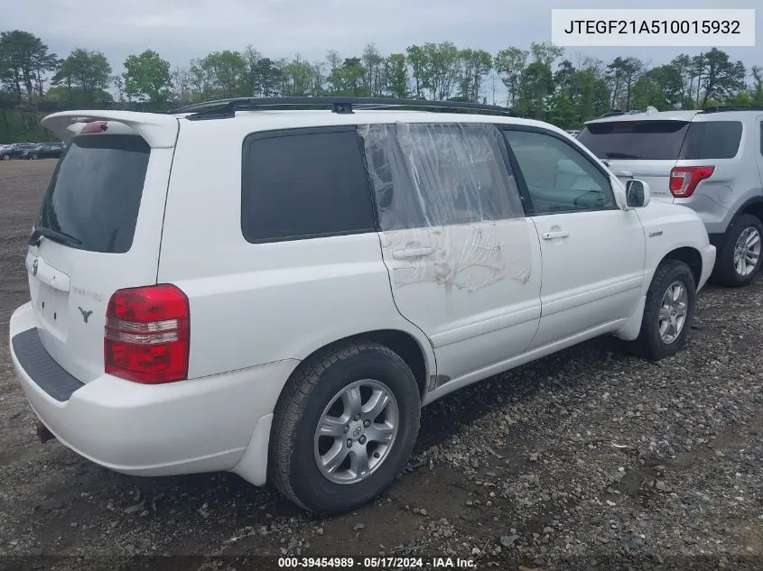 2001 Toyota Highlander V6 VIN: JTEGF21A510015932 Lot: 39454989