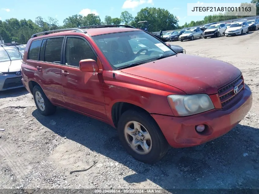 2001 Toyota Highlander V6 VIN: JTEGF21A810011163 Lot: 39456614