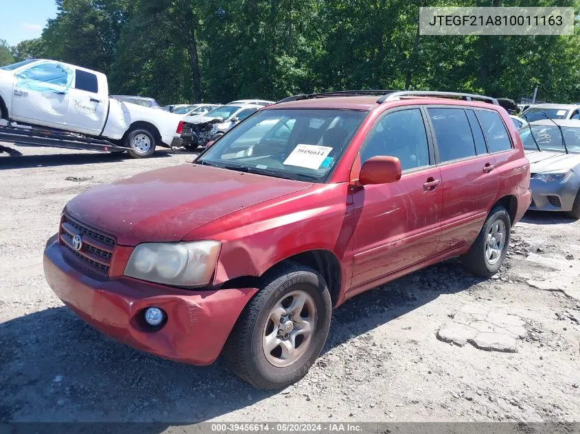 2001 Toyota Highlander V6 VIN: JTEGF21A810011163 Lot: 39456614