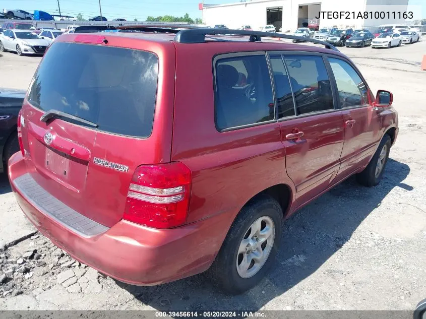 2001 Toyota Highlander V6 VIN: JTEGF21A810011163 Lot: 39456614