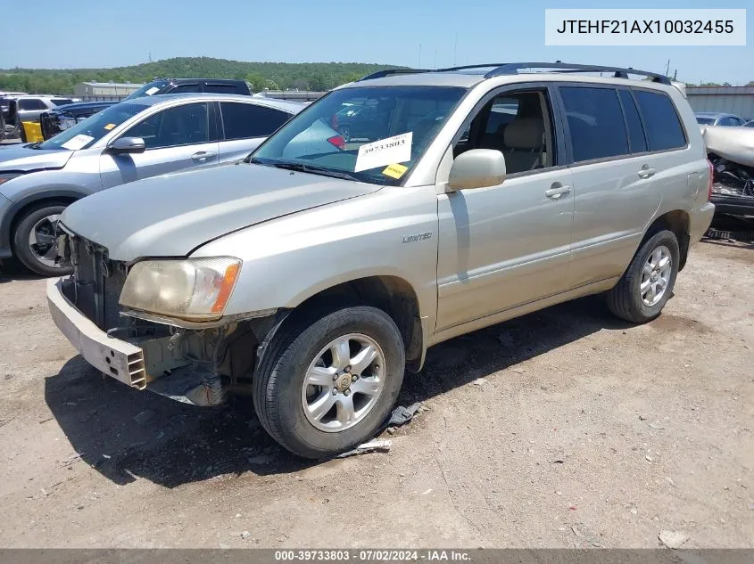 2001 Toyota Highlander V6 VIN: JTEHF21AX10032455 Lot: 39733803