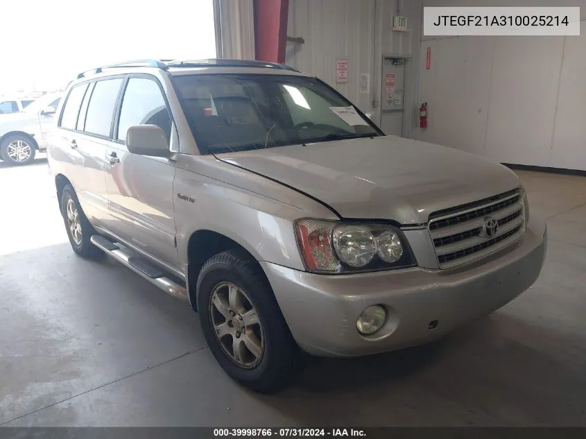 2001 Toyota Highlander V6 VIN: JTEGF21A310025214 Lot: 39998766