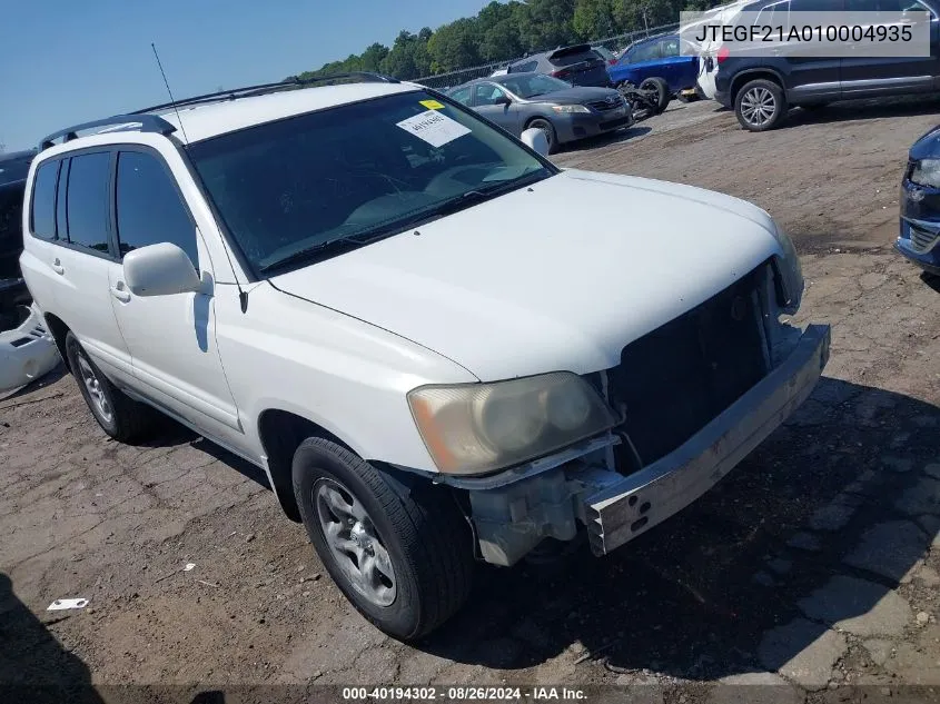 2001 Toyota Highlander V6 VIN: JTEGF21A010004935 Lot: 40194302