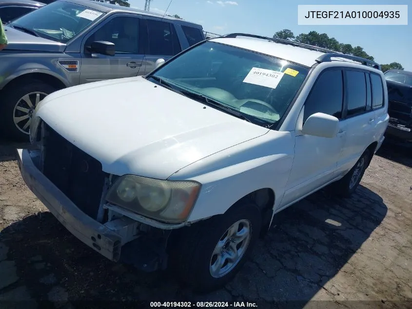 2001 Toyota Highlander V6 VIN: JTEGF21A010004935 Lot: 40194302