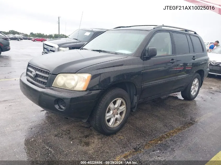 2001 Toyota Highlander V6 VIN: JTEGF21AX10025016 Lot: 40226686