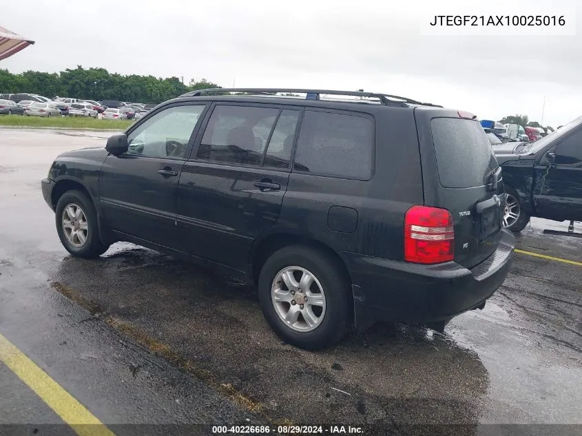 2001 Toyota Highlander V6 VIN: JTEGF21AX10025016 Lot: 40226686