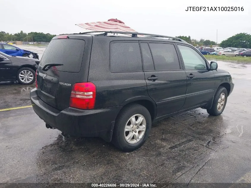 2001 Toyota Highlander V6 VIN: JTEGF21AX10025016 Lot: 40226686