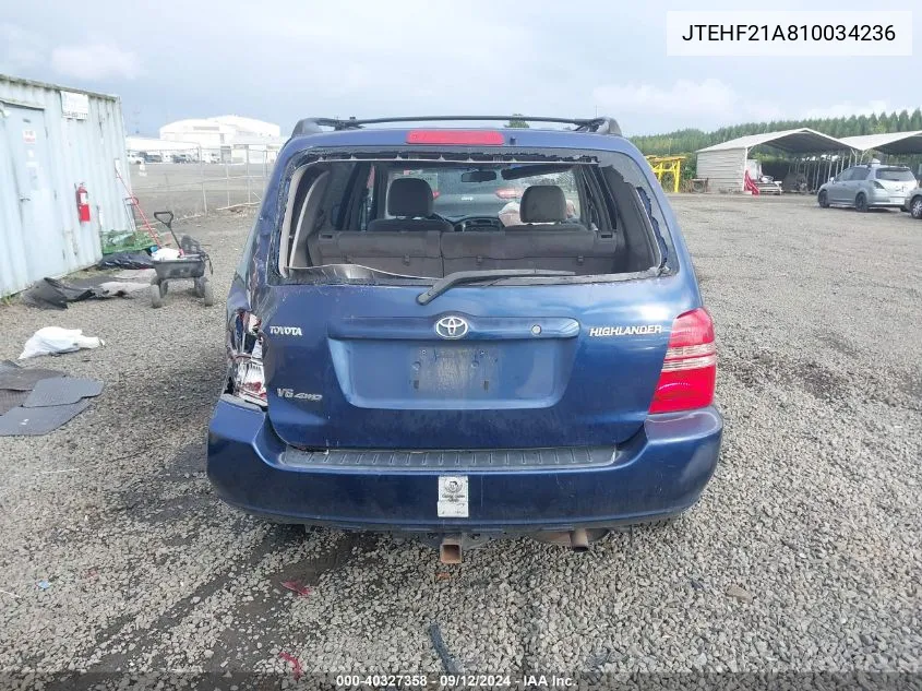 2001 Toyota Highlander VIN: JTEHF21A810034236 Lot: 40327358