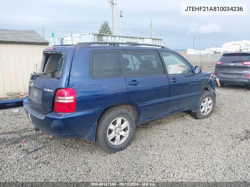 2001 Toyota Highlander VIN: JTEHF21A810034236 Lot: 40327358