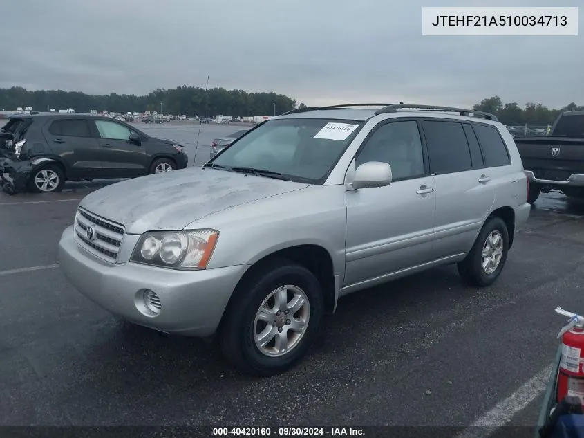 2001 Toyota Highlander V6 VIN: JTEHF21A510034713 Lot: 40420160