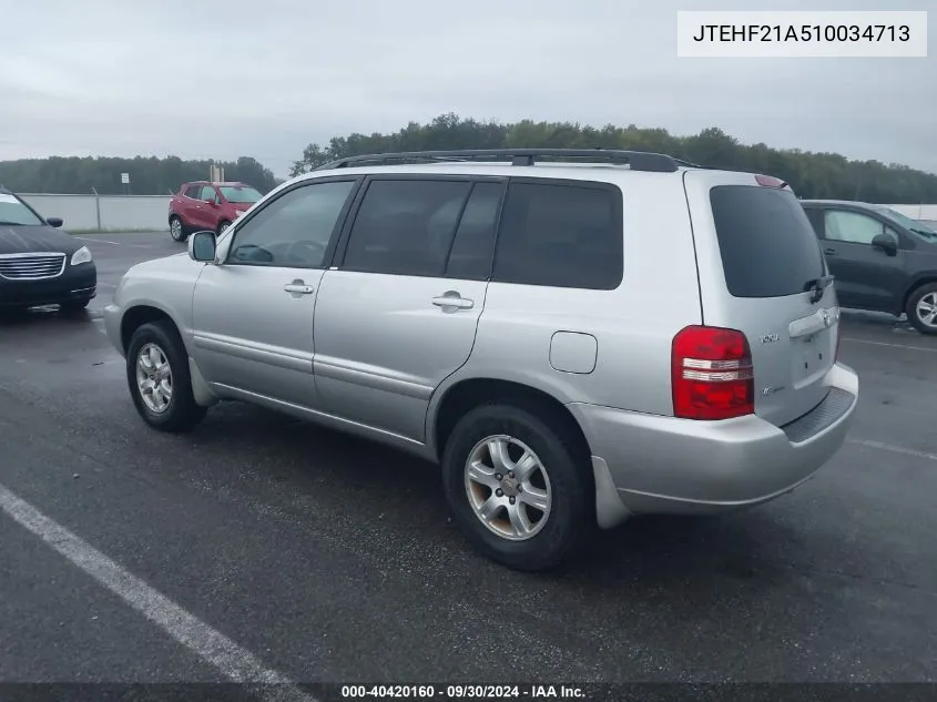 2001 Toyota Highlander V6 VIN: JTEHF21A510034713 Lot: 40420160