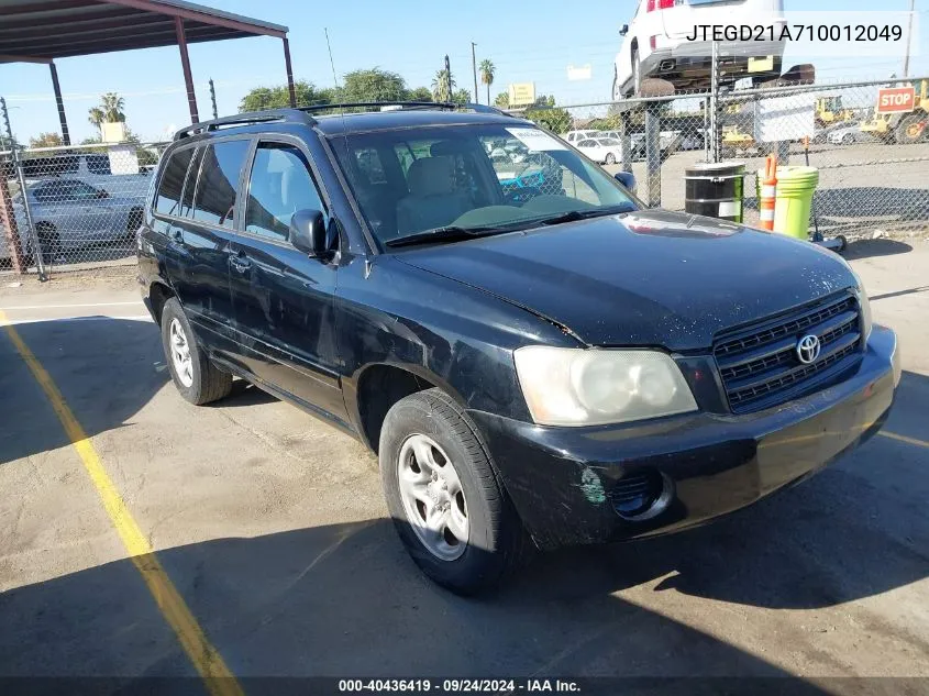 2001 Toyota Highlander VIN: JTEGD21A710012049 Lot: 40436419