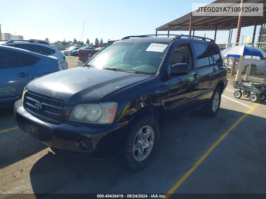 2001 Toyota Highlander VIN: JTEGD21A710012049 Lot: 40436419