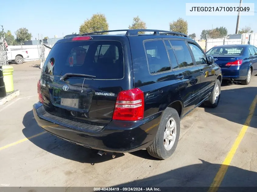 2001 Toyota Highlander VIN: JTEGD21A710012049 Lot: 40436419