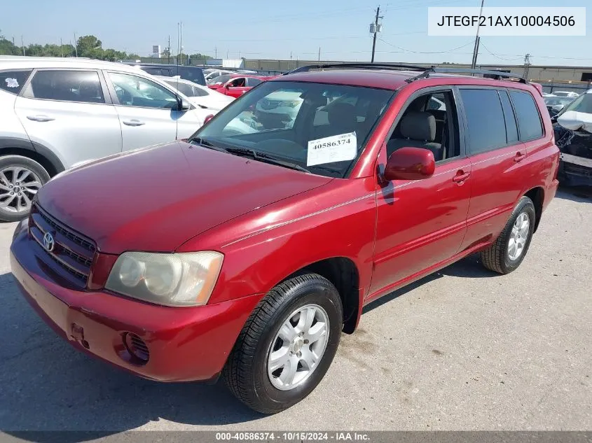 2001 Toyota Highlander V6 VIN: JTEGF21AX10004506 Lot: 40586374