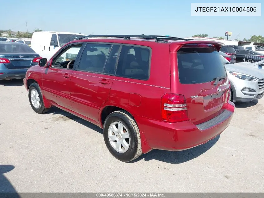 2001 Toyota Highlander V6 VIN: JTEGF21AX10004506 Lot: 40586374